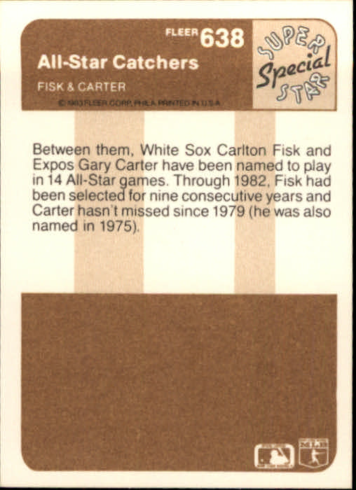 1983 Fleer #638 Carlton Fisk/Gary Carter back image