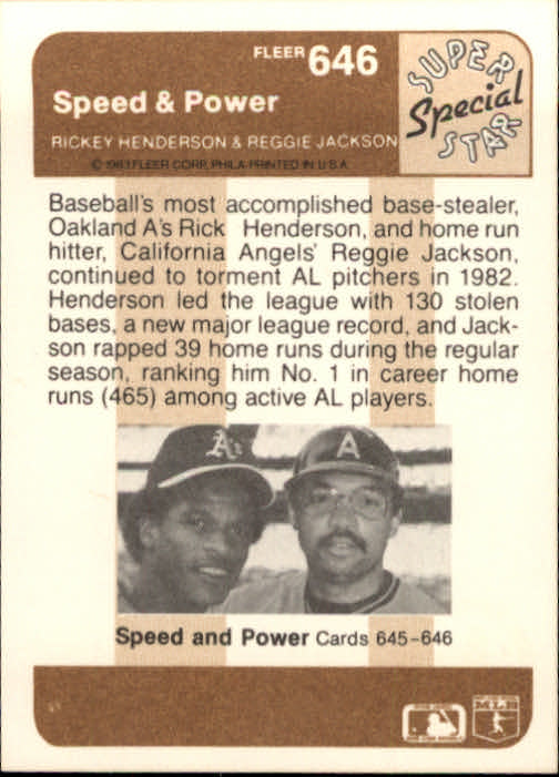 1983 Fleer #646 Rickey Henderson Speed back image