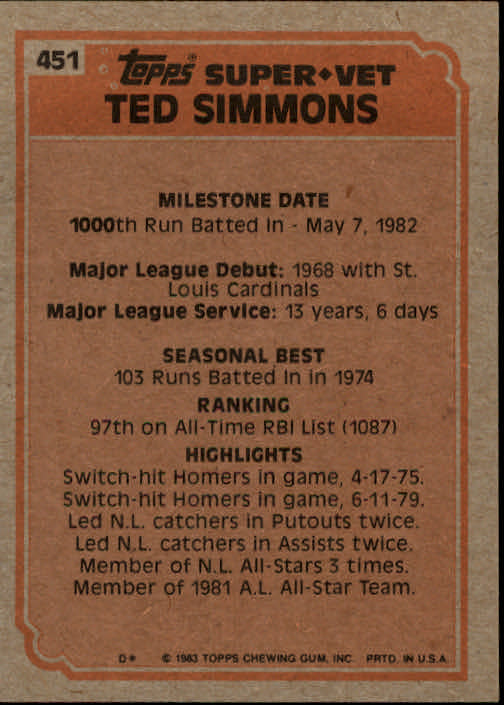 A6485- 1983 Topps Baseball Cards 401-600 +Rookies -You Pick- 15+ FREE US SHIP - Picture 77 of 331
