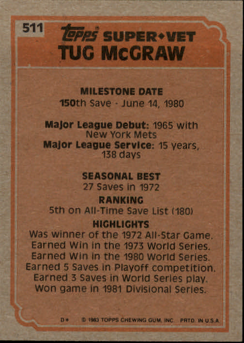 A6485- 1983 Topps Baseball Cards 401-600 +Rookies -You Pick- 15+ FREE US SHIP - Picture 179 of 331