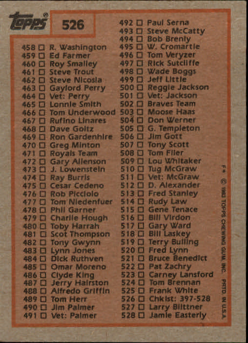 A6485- 1983 Topps Baseball Cards 401-600 +Rookies -You Pick- 15+ FREE US SHIP - Picture 207 of 331