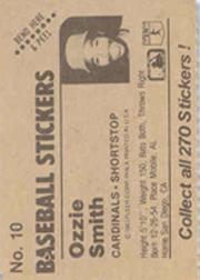 1983 Fleer Stickers #10 Ozzie Smith back image