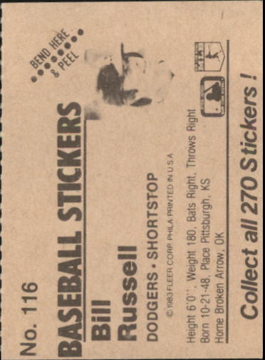 1983 Fleer Stickers #116 Bill Russell