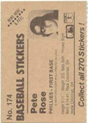 1983 Fleer Stickers #174 Pete Rose back image
