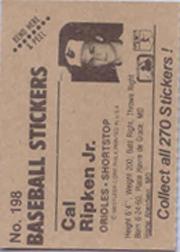 1983 Fleer Stickers #198 Cal Ripken back image