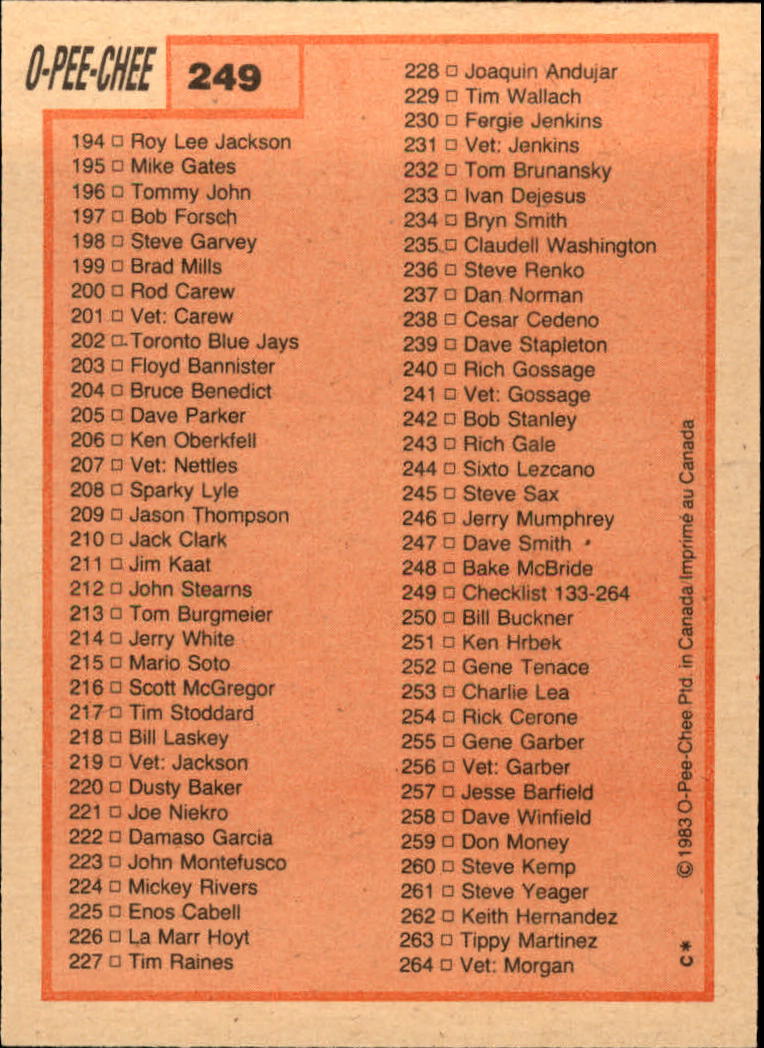 B2129- 1983 O-Pee-Chee BB Cards 201-396 +Rookies -You Pick- 15+ FREE US SHIP - Picture 79 of 311