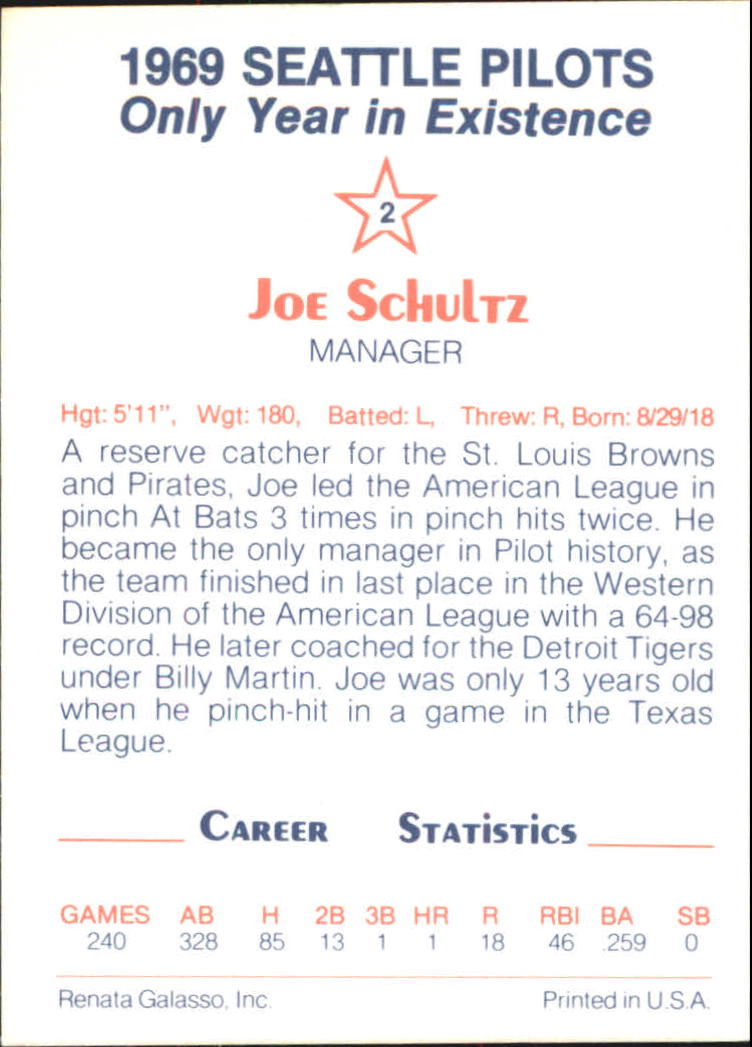 Joe Schultz Autographed 1969 Topps Card #254 Seattle Pilots Beckett BAS  #10712051