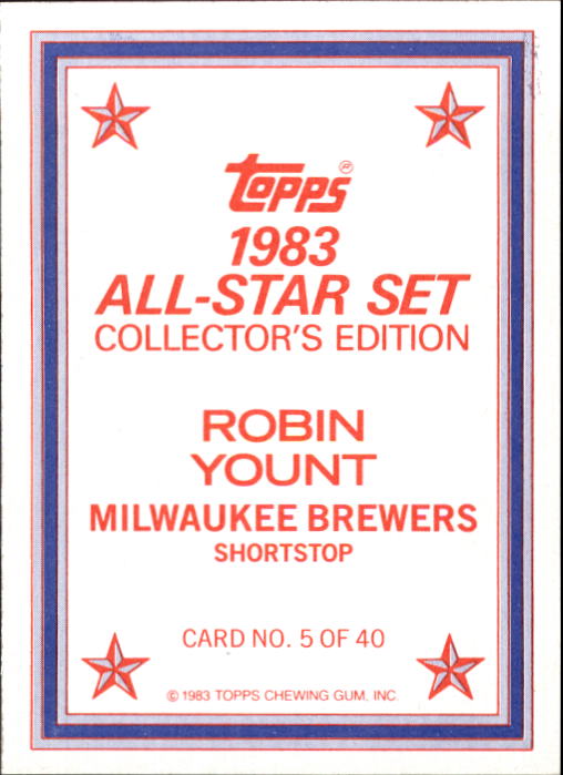1983 Topps Glossy Send-Ins #5 Robin Yount back image