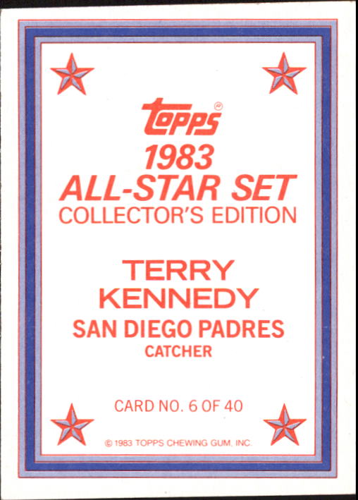 1983 Topps Glossy Send-Ins #6 Terry Kennedy back image