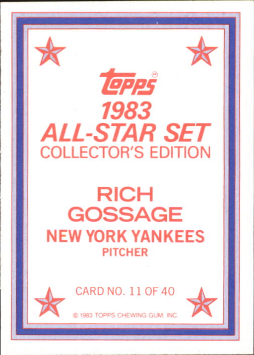 1983 Topps Glossy Send-Ins #11 Rich Gossage back image