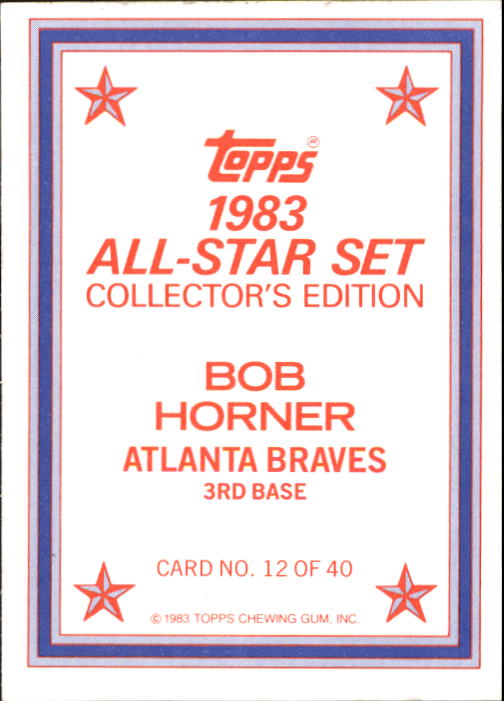 1983 Topps Glossy Send-Ins #12 Bob Horner back image