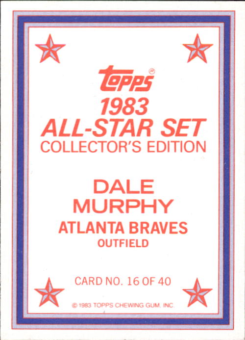 1983 Topps Glossy Send-Ins #16 Dale Murphy back image