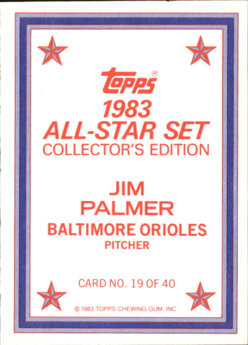 1983 Topps Glossy Send-Ins #19 Jim Palmer back image