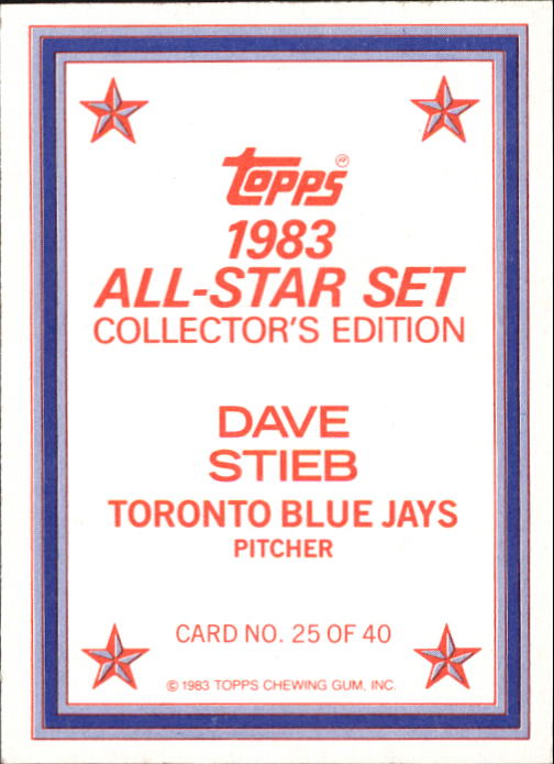 1983 Topps Glossy Send-Ins #25 Dave Stieb back image