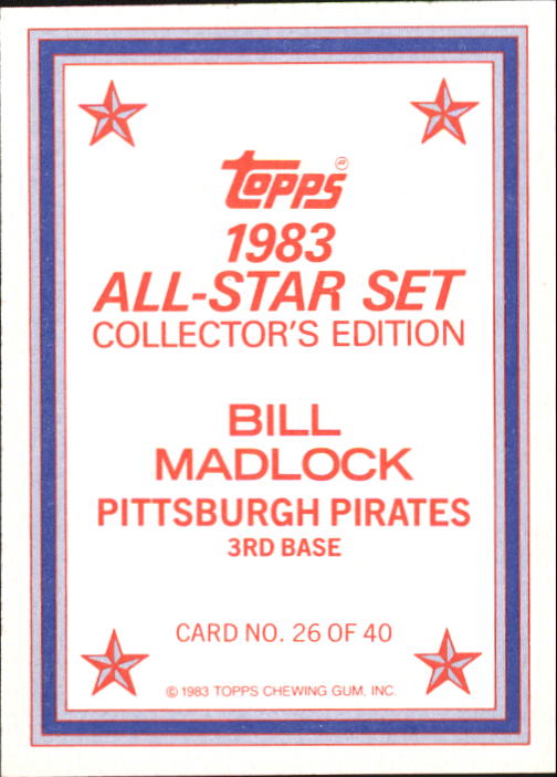 1983 Topps Glossy Send-Ins #26 Bill Madlock back image