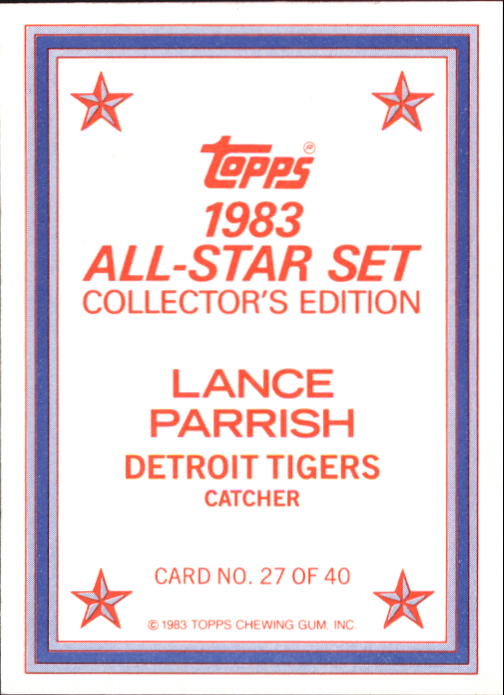 1983 Topps Glossy Send-Ins #27 Lance Parrish back image
