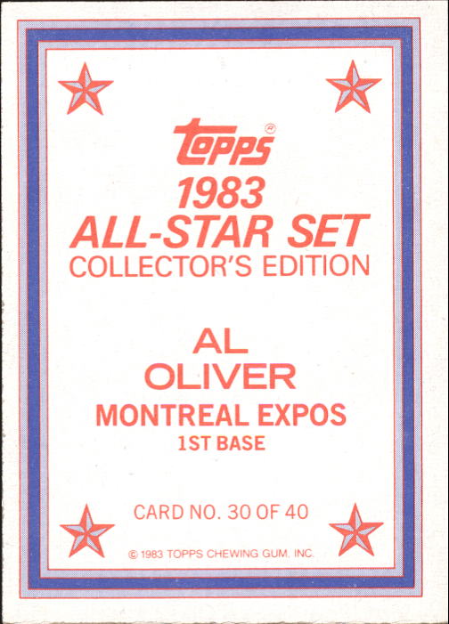 1983 Topps Glossy Send-Ins #30 Al Oliver back image