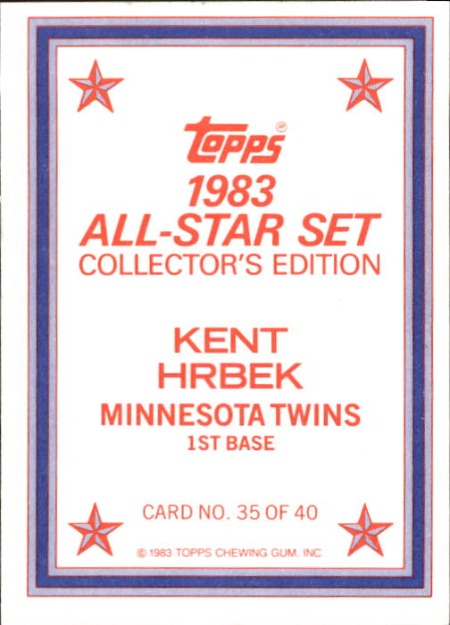 1983 Topps Glossy Send-Ins #35 Kent Hrbek back image