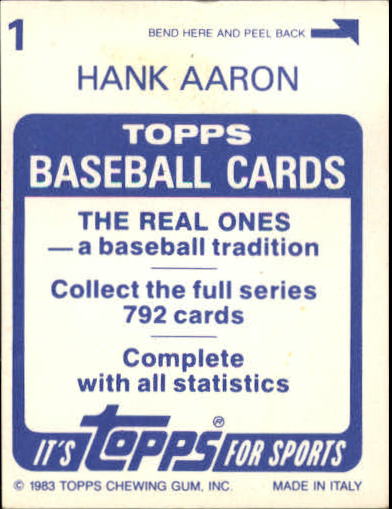 1983 Topps Stickers #1 Hank Aaron FOIL back image