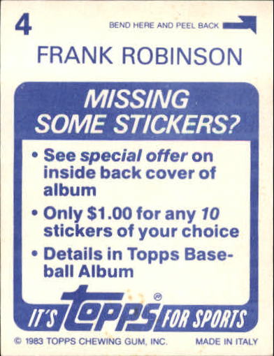 1983 Topps Stickers #4 Frank Robinson FOIL back image