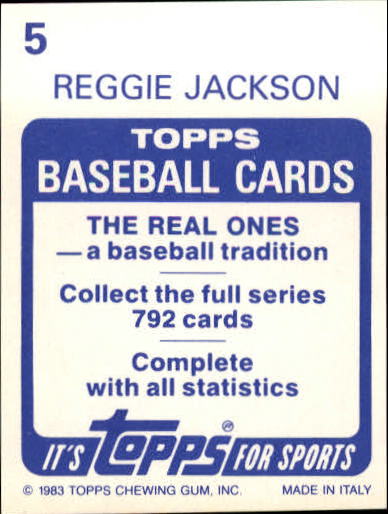 1983 Topps Stickers #5 Reggie Jackson back image