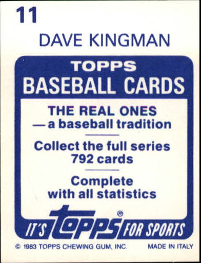 1983 Topps Stickers #11 Dave Kingman back image