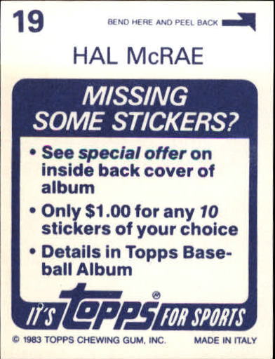 1983 Topps Stickers #19 Hal McRae back image