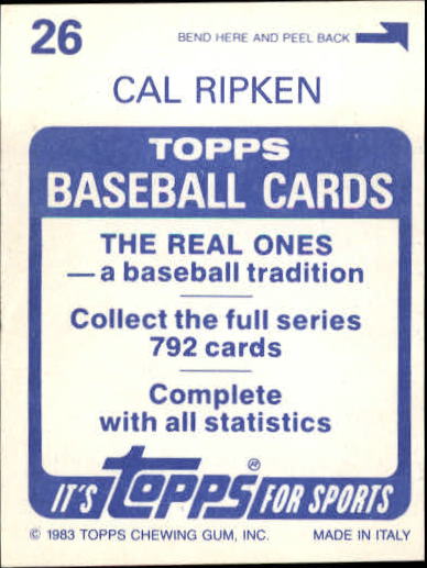 1983 Topps Stickers #26 Cal Ripken back image