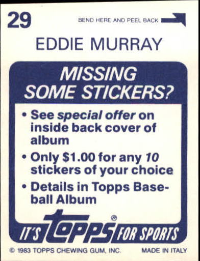 1983 Topps Stickers #29 Eddie Murray back image