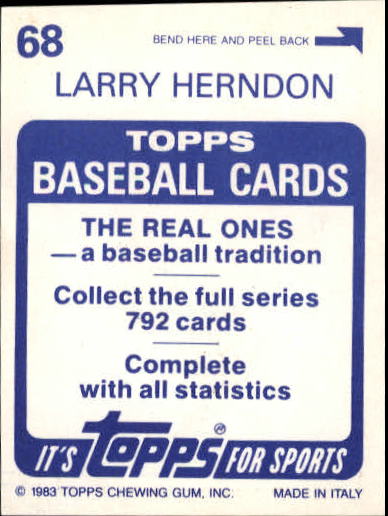 1983 Topps Stickers #68 Larry Herndon back image