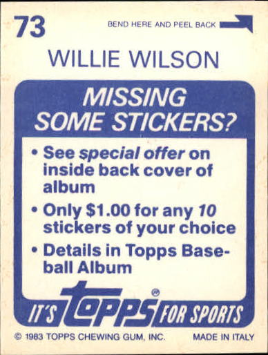 1983 Topps Stickers #73 Willie Wilson FOIL back image
