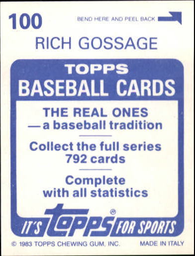 1983 Topps Stickers #100 Rich Gossage back image