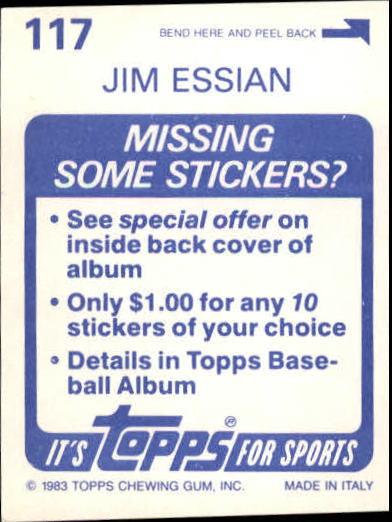 1983 Topps Stickers #117 Jim Essian back image