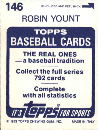 1983 Topps Stickers #146 Robin Yount RB back image