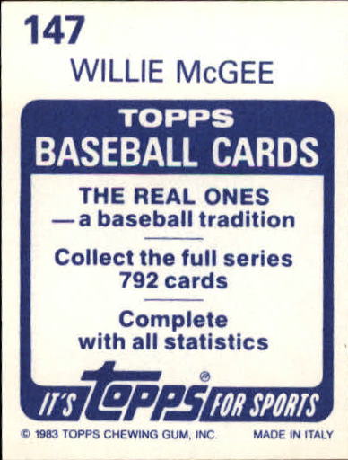 1983 Topps Stickers #147 Willie McGee LCS back image