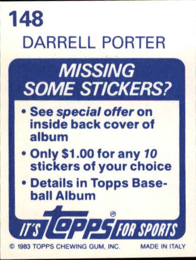 1983 Topps Stickers #148 Darrell Porter LCS back image