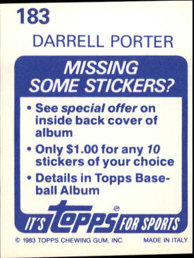 1983 Topps Stickers #183 Darrell Porter WS back image