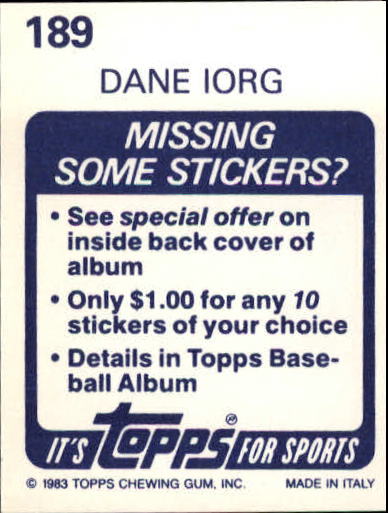 1983 Topps Stickers #189 Dane Iorg WS back image