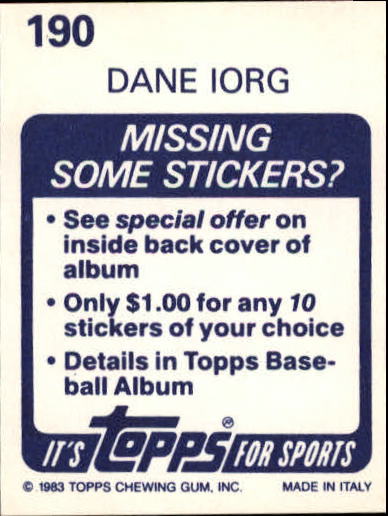 1983 Topps Stickers #190 Dane Iorg WS back image