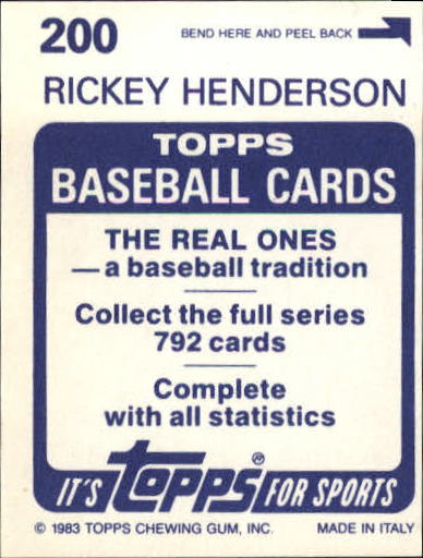 1983 Topps Stickers #200 Rickey Henderson RB back image