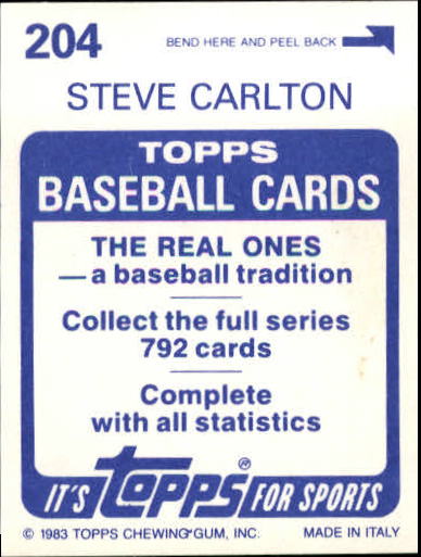 1983 Topps Stickers #204 Steve Carlton back image