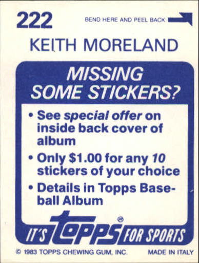 1983 Topps Stickers #222 Keith Moreland back image