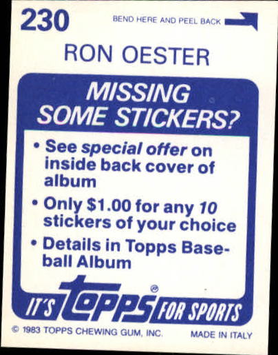 1983 Topps Stickers #230 Ron Oester back image