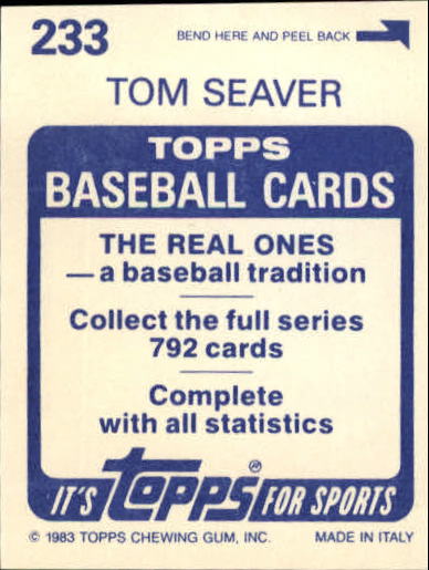 1983 Topps Stickers #233 Tom Seaver back image