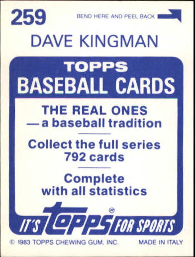 1983 Topps Stickers #259 Dave Kingman back image