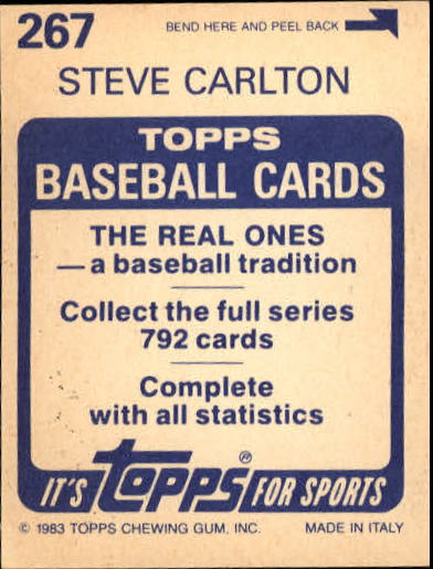 1983 Topps Stickers #267 Steve Carlton FOIL back image