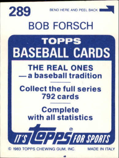 1983 Topps Stickers #289 Bob Forsch back image