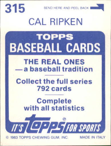 1983 Topps Stickers #315 Cal Ripken back image