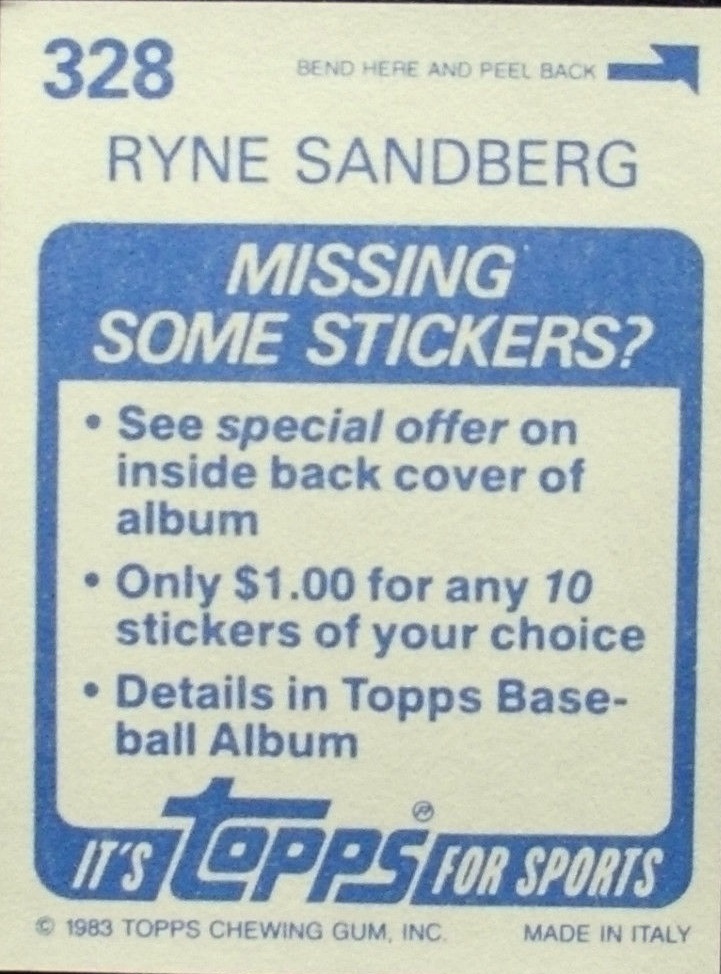 1983 Topps Stickers #328 Ryne Sandberg back image