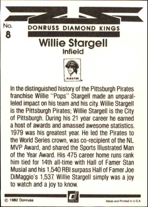 1983 Donruss #8 Willie Stargell DK back image